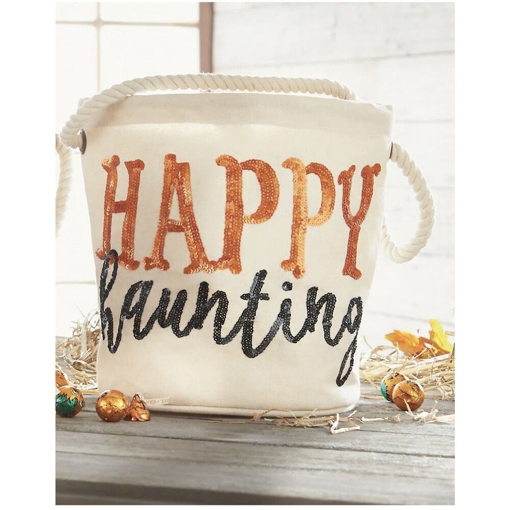 Mudpie Halloween‎ Dazzle Bucket Tote Happy Haunting Sequin Trick or Treat NEW